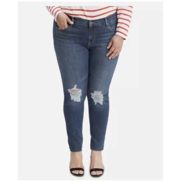 Levi's Women's Plus 711 Blue Denim Distressed Skinny Jeans Size 20W - Picture 1 of 11
